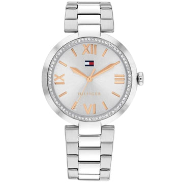 Γυναικείο ρολόι Tommy Hilfiger Alice 1782681 με ασημί ατσάλινο μπρασελέ και ασημί καντράν διαμέτρου 38mm με ζιργκόν.